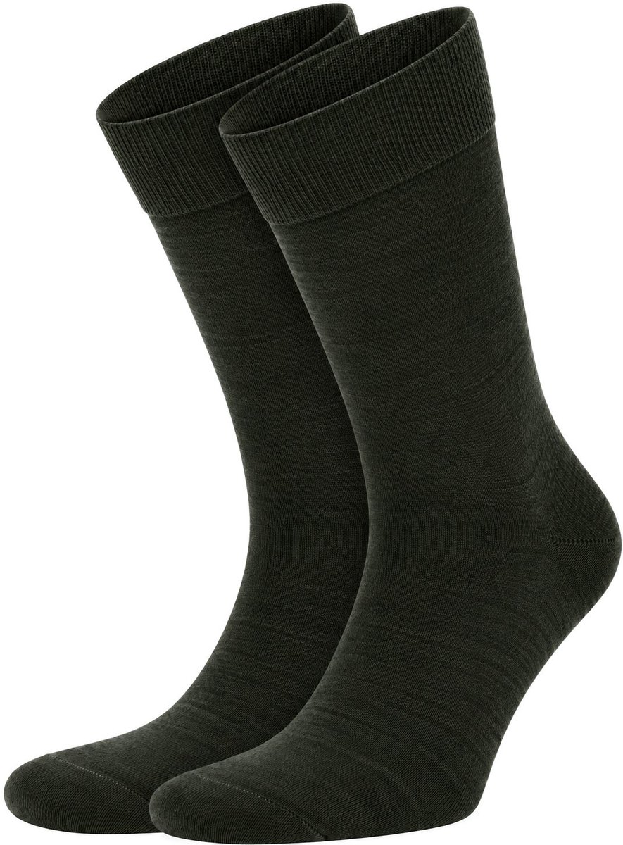 Suitable Merino Sokken Donkergroen 2-Pack - Dames en Heren - Maat 43-46 - Set van 2 Paar - Temperatuur regulerend - Thermosokken met badstof voetbed - Halfhoge sokken