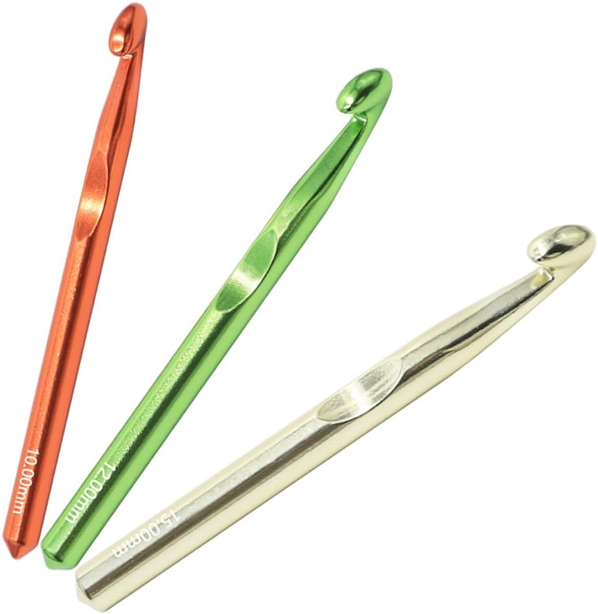 Haaknaalden, 10 mm, 12 mm, 15 mm, aluminium lichte haaknaalden voor dik garen, breiliefhebbers, haakgaren, knutseldekens