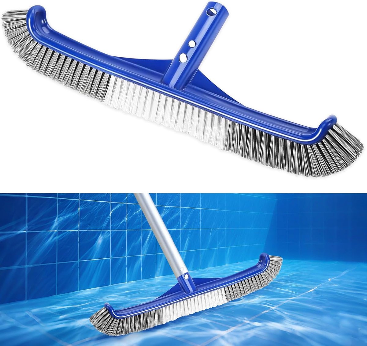 Zwembadborstel, zwembadreinigingsborstel, 43 cm, EZ-clip, kunststof handgreep, nylon borstelharen, voor zwembad, badkuip, whirlpool, spa, badkamer