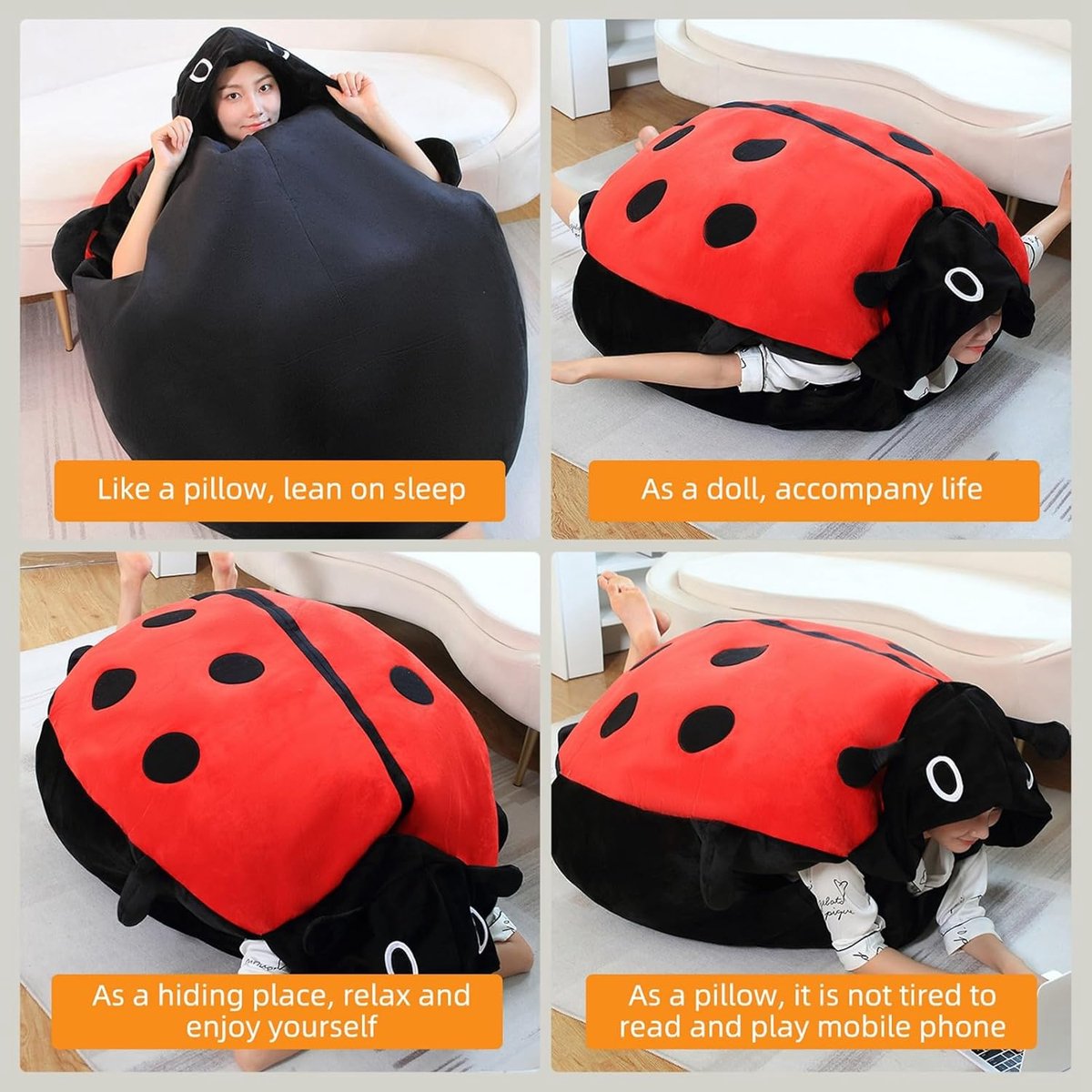 Ladybug Pillow Cute Warm Sleep Wearable Plush Verwijderbaar oversized 60 cm 23in Giant Wearable Ladybug kussen voor kinderen en volwassenen loslaten Stress Rood (100 cm)