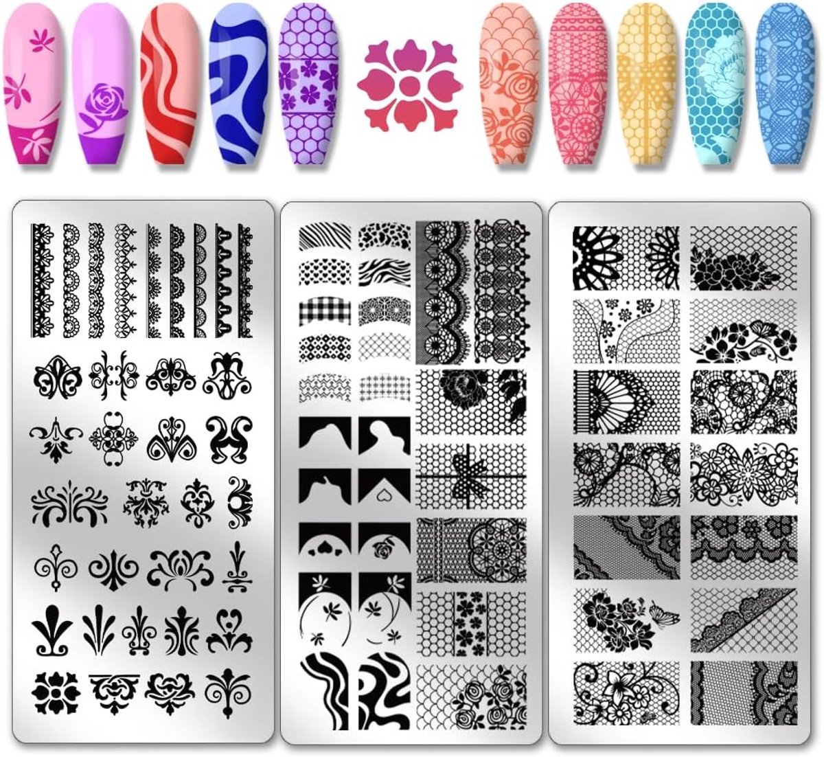 Sjablonen met Franse kant nagelsjablonen met bloem stempelen nail art platen van roestvrij staal voor lente zomer vrouwen manicure salon 12 x 6 cm