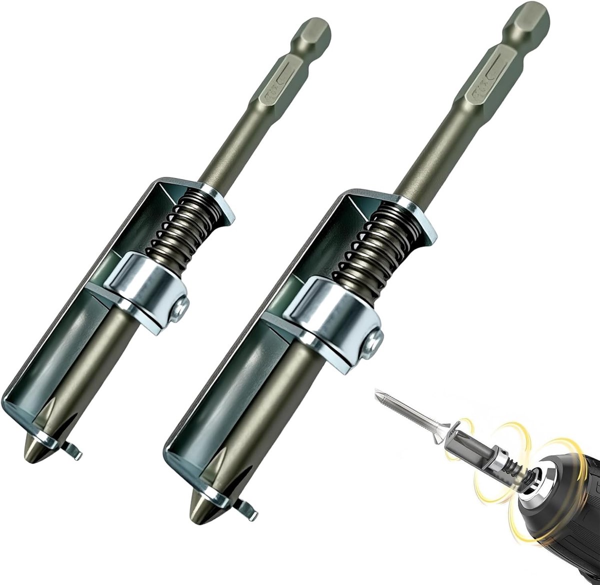 Set van 2 schroefhouders voor accuschroevendraaier, veerbelaste bithouder, anti-drop montagehulp voor bediening met één hand, universeel gereedschap voor doe-het-zelvers