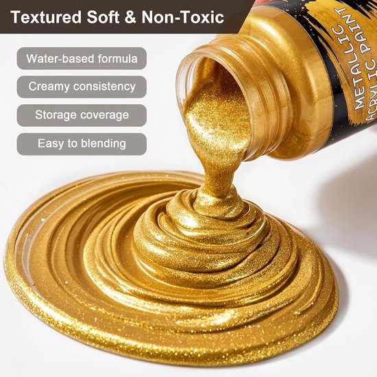 Verf metallic goud, lichtechte bladgoud (metallic goud zilver brons) - Ideaal voor canvas, hout, keramiek, steen, knutselbenodigdheden, acrylverf, zilver, metallic goudlak, bladgoud — afbeelding 2
