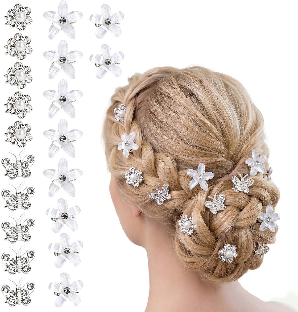 Haarspelden klein zilver, witte bloemen haarklemmen voor dames, mini strass metalen haarspelden voor meisjes bruid