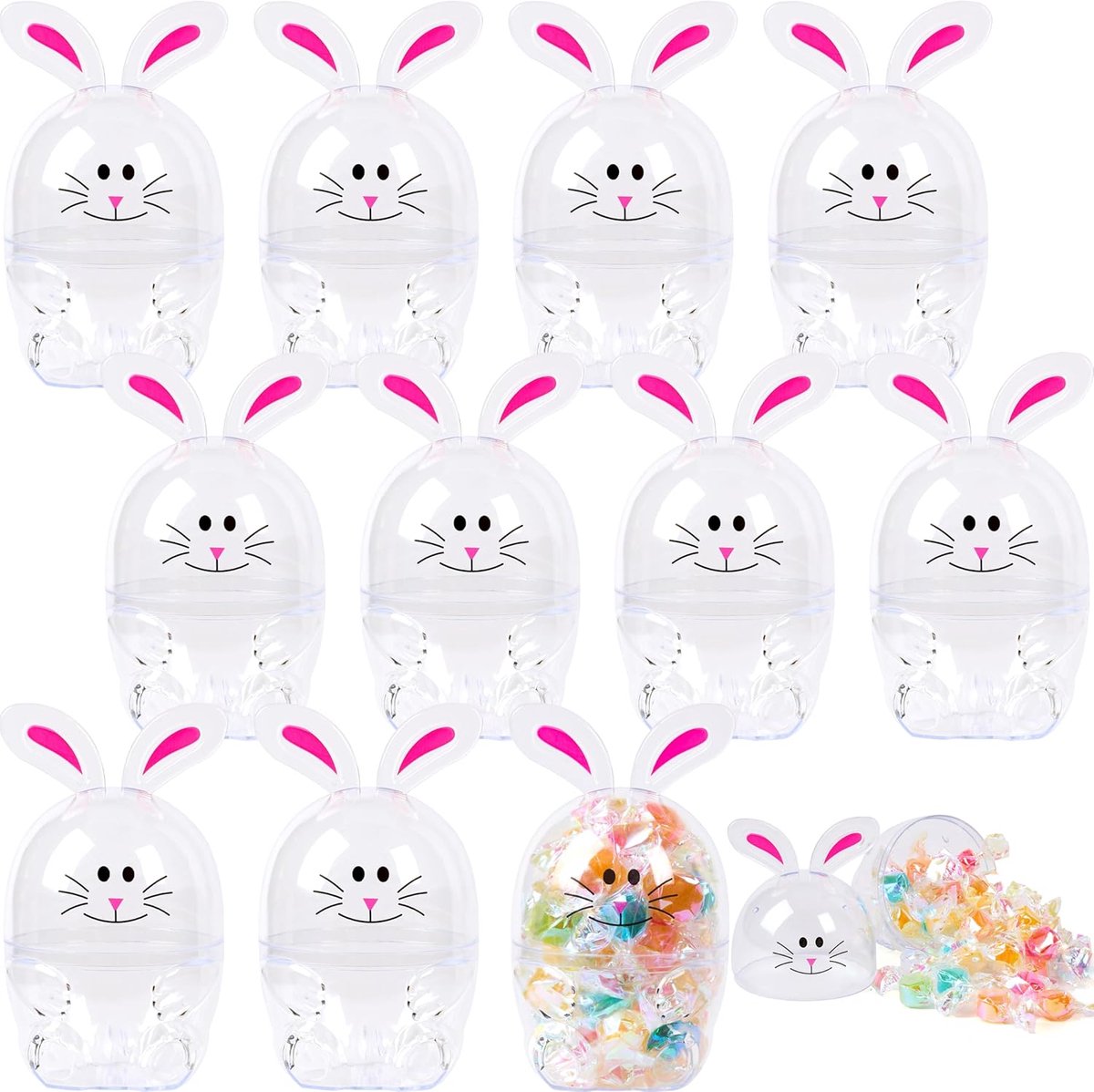 12 stuks konijnvormige eieren, 10 cm plastic lege eieren vulbaar, nieuwigheid wit plastic konijnenei voor paaseieren jacht, paasthemafeest, mandvullers, speelgoed vulling traktaties