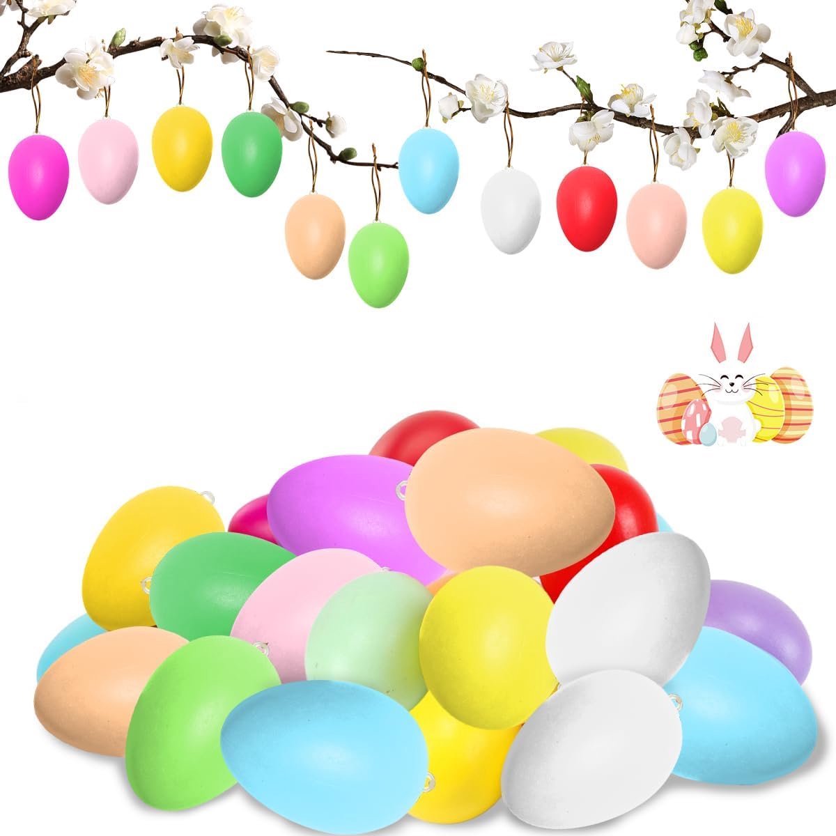24 stuks beschilderde plastic eieren, decoratie voor boom, decoratieve paaseieren om op te hangen