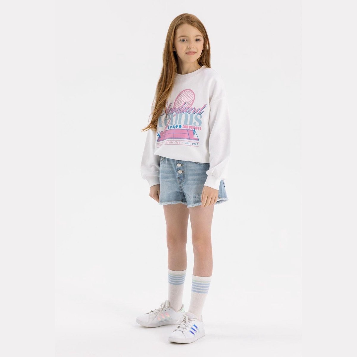 Minoti korte broek meisjes denim - 100% katoen - blauw - zijzakken