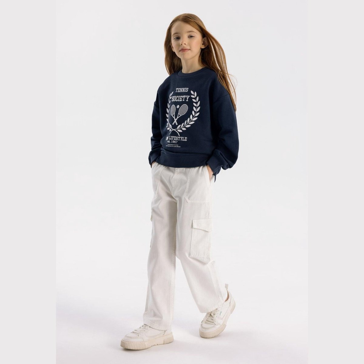 Minoti cargobroek meisjes wide leg 100% katoen - crème
