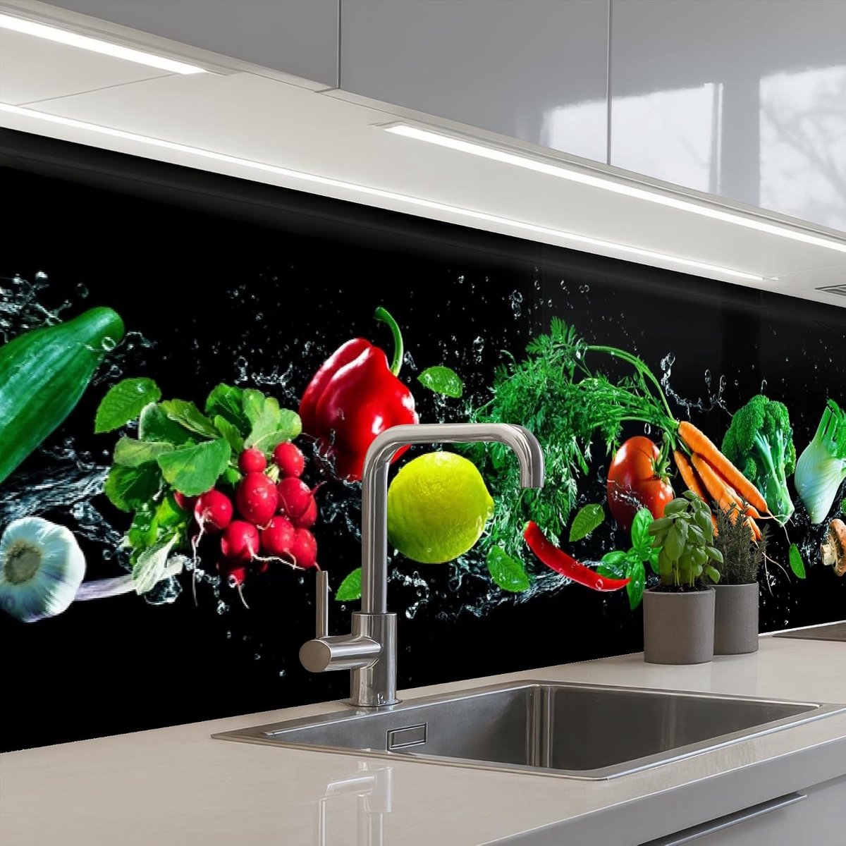 keukenachterwand 80x300 cm zelfklevend keuken decoratie accessories home kitchen spatscherm Groente - Splash - Zwart