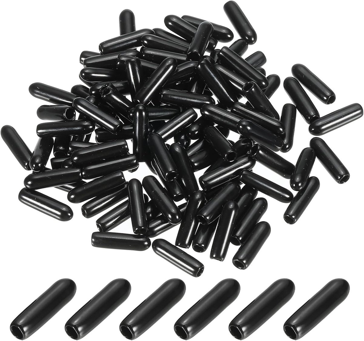 2,5 mm vinyl rubberen eindkappen, verpakking van 120 flexibele boutschroefdeksels, ronde draadbeschermkappen voor metalen buisstangbouten, zwart