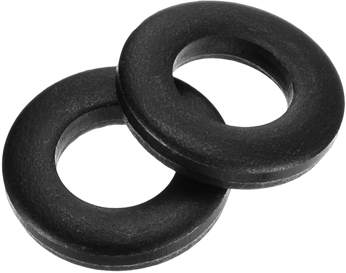 Set van 110 stuks, M8 x 16 x 3 mm, koolstofstaal, sluitringen, zwart geoxideerde platte afdichtingen, sluitringen, set voor schroeven, moeren, schroefdraadstang