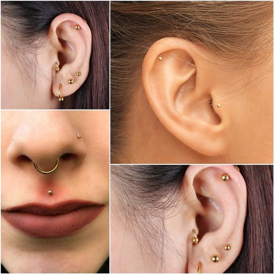 Studs Labret Bars Rvs 6-12mm Zilver Goud Zwart Helix Tragus Stud Piercing Sieraden, 4mm, Roestvrij staal — afbeelding 3