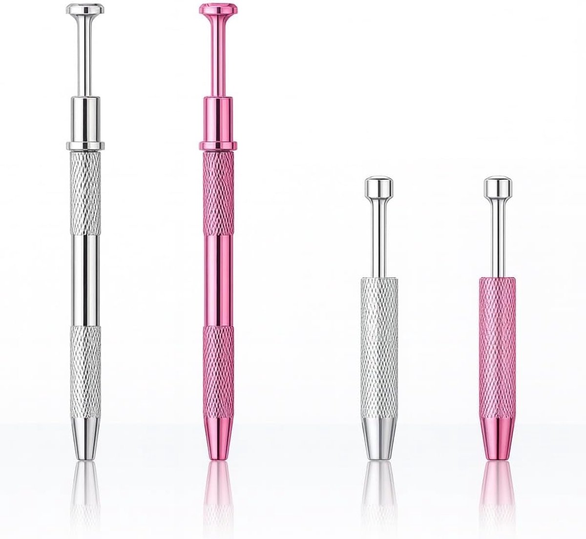 4 stuks piercing bolgrijper, losschroever en houder, gereedschap voor juwelier en kleine onderdelen bij sieraden maken, roze & zilver, lange en korte versie