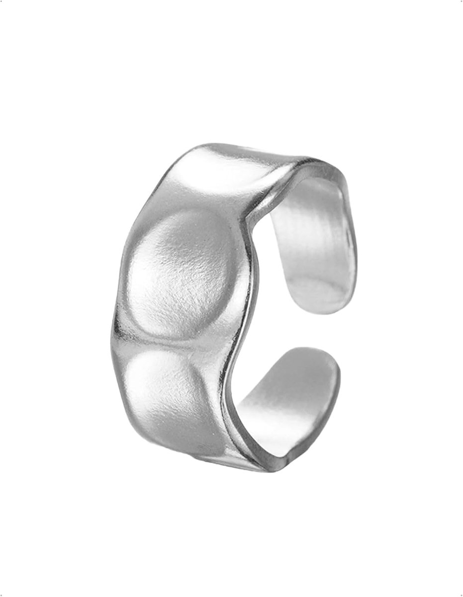 verstelbare open damesring, brede ring van roestvrij staal, open, verstelbaar, retro, fantasie, minimalistisch, sieradencadeau, verzilverd
