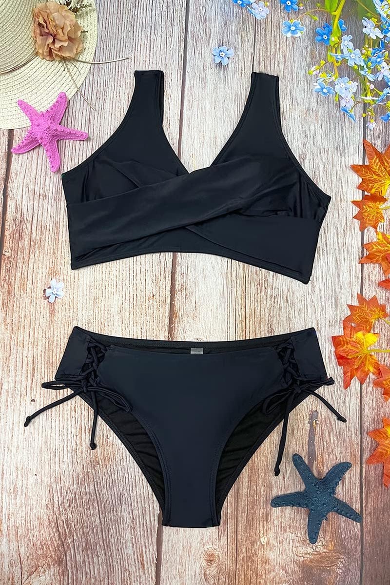 Badpak Voor Dames Bikini-Zwempak Set Met Vetersluiting Verstelbaar Tweedelig Badpak Met Bloemenprint