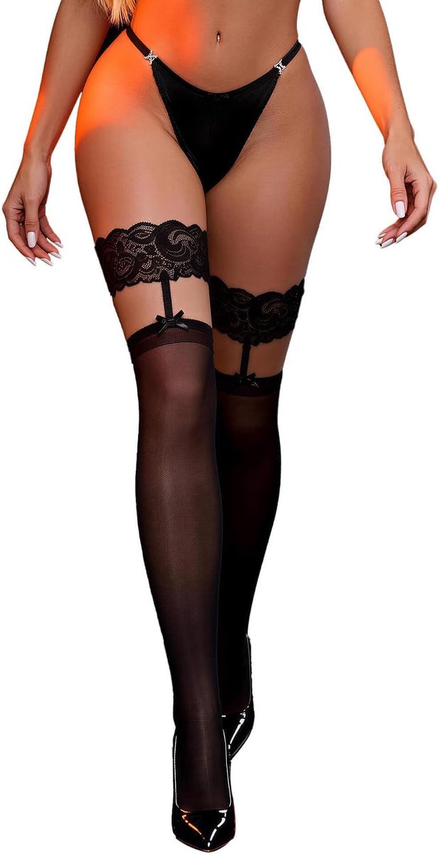 comeondear Nylon kousen voor dames, jarretels, 40-120 kg, kousen, zonder bandjes, sexy kant, grote maten, overknees, kousen voor kousenhouder, oversized kniekousen, stay up zijden kousen met antislip