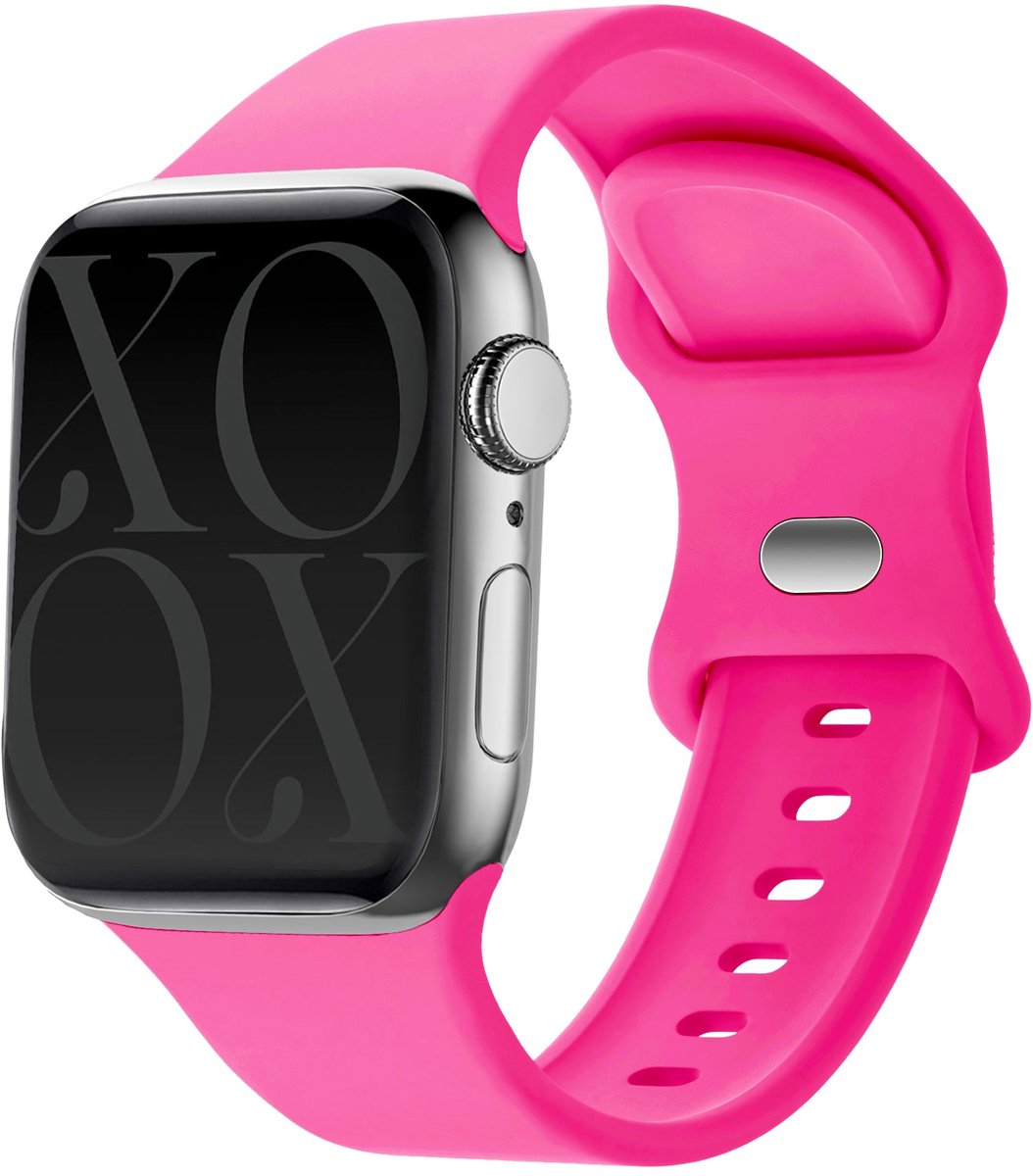 xoxo Wildhearts siliconen bandje - Geschikt voor Apple Watch - Series 1/2/3/4/5/6/7/8/9/10/SE - Maat: 38 mm / 40 mm / 41 mm / 42 mm - Horlogeband - Sport bandje voor iWatch - Knalroze