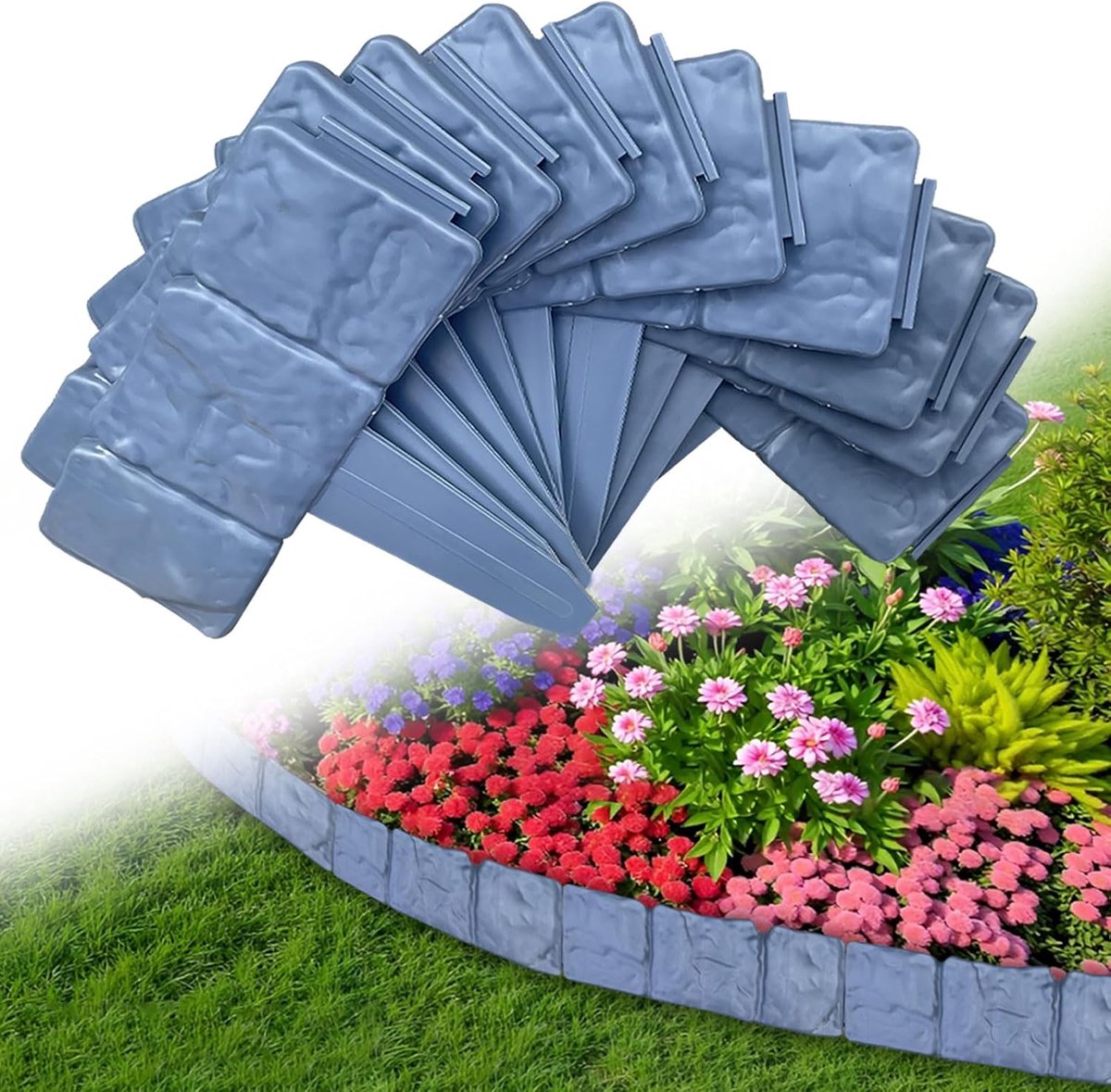 kunststof, steenlook, 2,5 m, borderrand, maaikanrandstenen van kunststof, bloembedrand tuinhek, L 25 x H 23 cm, 10 stuks, antraciet (antraciet, 2,5 m - 10 stuks)