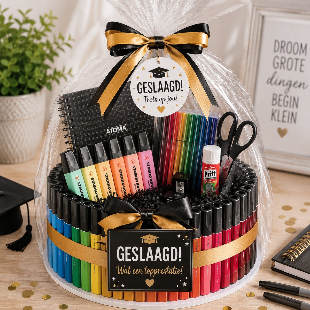 Luxe Geslaagd Stiftentaart – Cadeau met 51 Stabilo Boss Markeerstiften