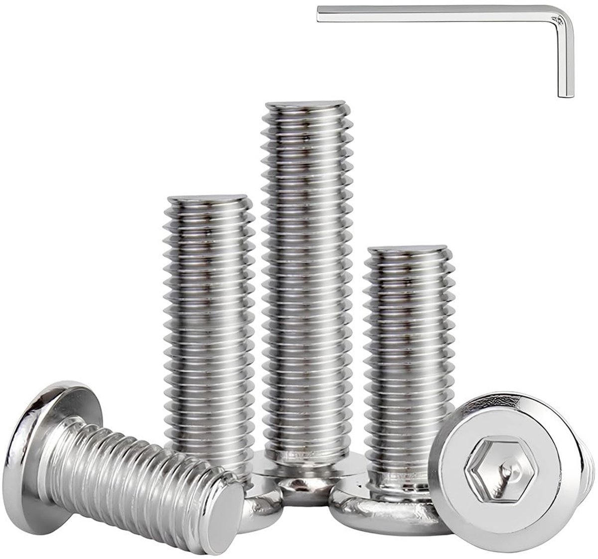 10 Stuks Platte Kop Zeskant Inbus Schroeven Bouten M4 x 10mm 304 Roestvrij Staal Volledig Draad Machineschroeven, Platte Zeskant Meubelschroef, Meubelconnectorbout met Inbussleutel