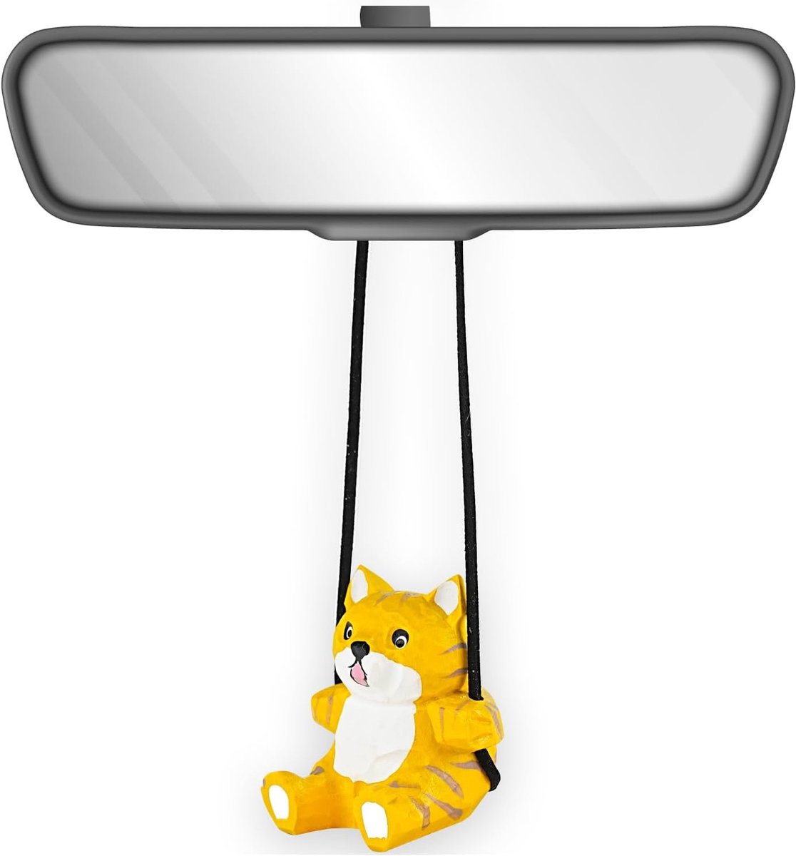 100% handgemaakte houten schommel-kattenautohanger, schattige handgesneden en beschilderde houten figuur voor achteruitkijkspiegeldecoratie en cadeau