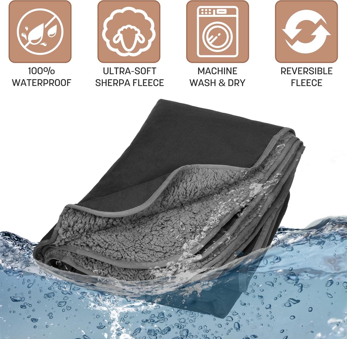 Outdoordeken met sherpa-voering, winddicht, drielaags, warm, comfortabel, opvouwbaar voor camping, stadion, strand, picknick, gras, concerten, auto, hond, 130 x 140 cm en 140 x 20 cm,