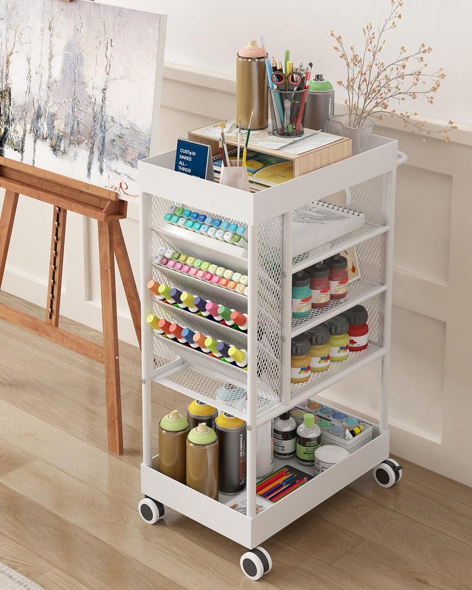 Organizer voor Kunstenaarsbenodigdheden, 5 Niveaus, Veelzijdige Opbergwagen op Wieltjes, Kleurenorganizer voor Kunstenaarsbenodigdheden, Opbergruimte voor Penselen, Verf