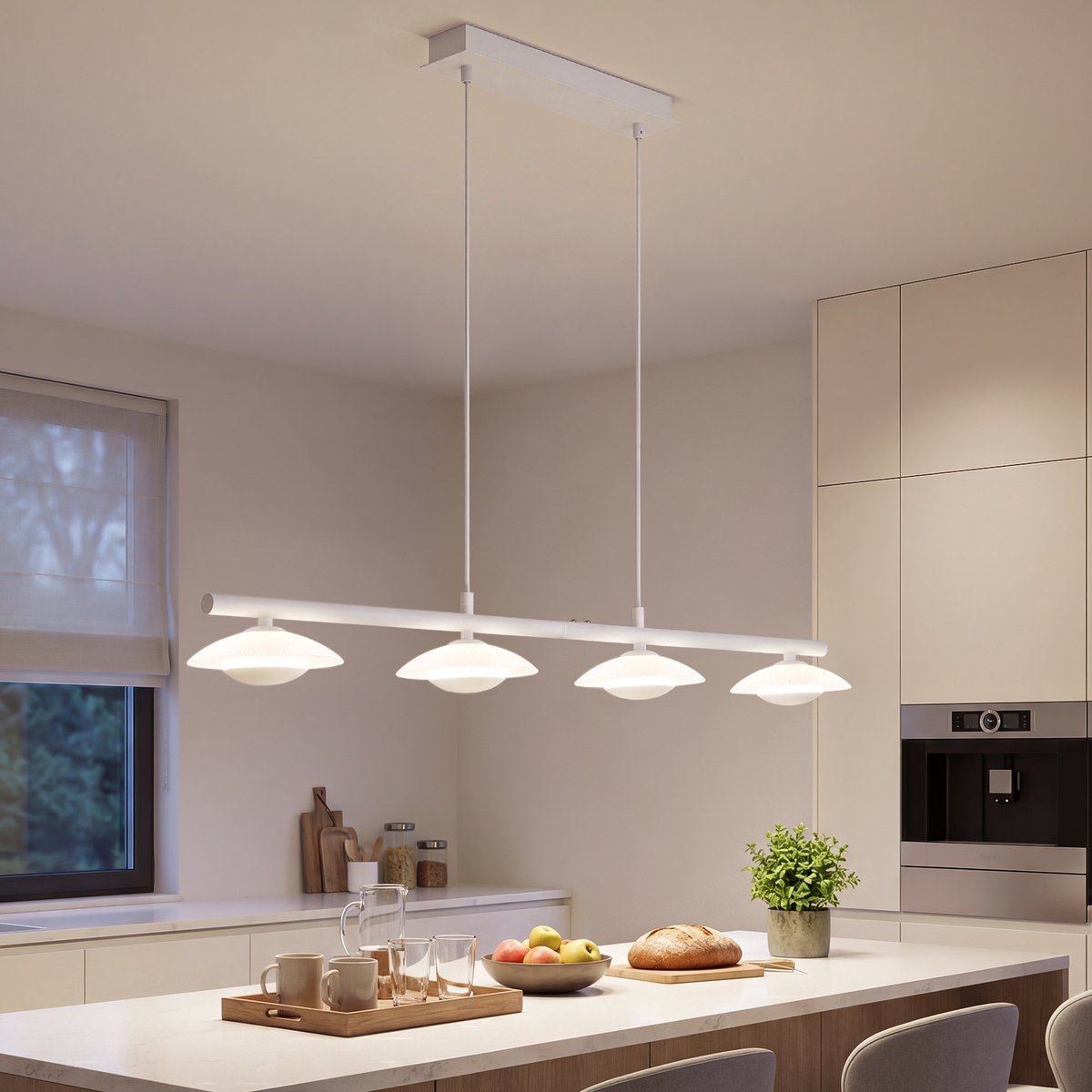 Hanglamp 23W, Eettafel Hanglamp, Wabi-Sabi Plafondlamp LED 100x16x120 cm, 4500K, IP20, voor Eetkamer en Keuken,energieklasse C - Zandwit