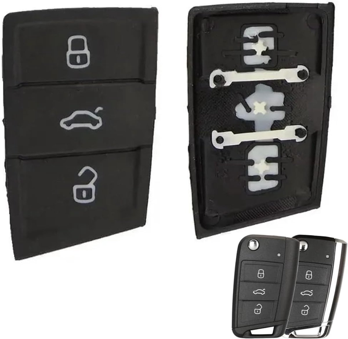 2 stuks rubberen autosleutelpads voor VW Golf 7 4 5 Polo MK7 T1guan Passat Skoda | Voor Octavia A7 Seat Ateca Leon Ibiza 3 toetsen Shell leer reparatie kussen autosleutel rubber