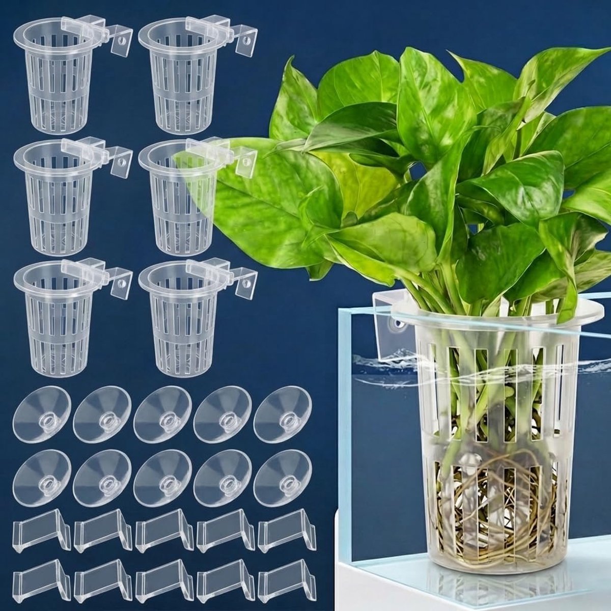 45 stuks plantenhouders voor aquarium, met 5 cilindrische plantenstandaard, 30 vierkante haken en 10 zuignappen, plantenhouders voor visbakken, aquariumplantenhouder voor aquascape decoraties