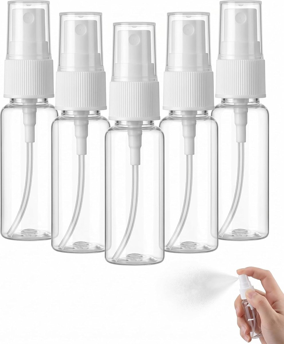 Spuitflessen voor op reis, 5 x 20 ml van kunststof, navulbaar, lekvrij, fijne nevel voor cosmetica, parfum en etherische oliën