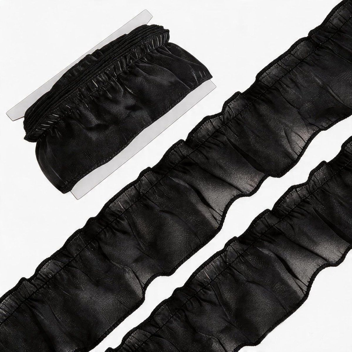 Kantlint met ruches, 9,14 m, 7 cm breed, geplooid, polyester, kanten stof met papier, draadwikkelplanken, voor naaiprojecten, knutselen, bruiloftsdecoraties en doe-het-zelfprojecten, zwart