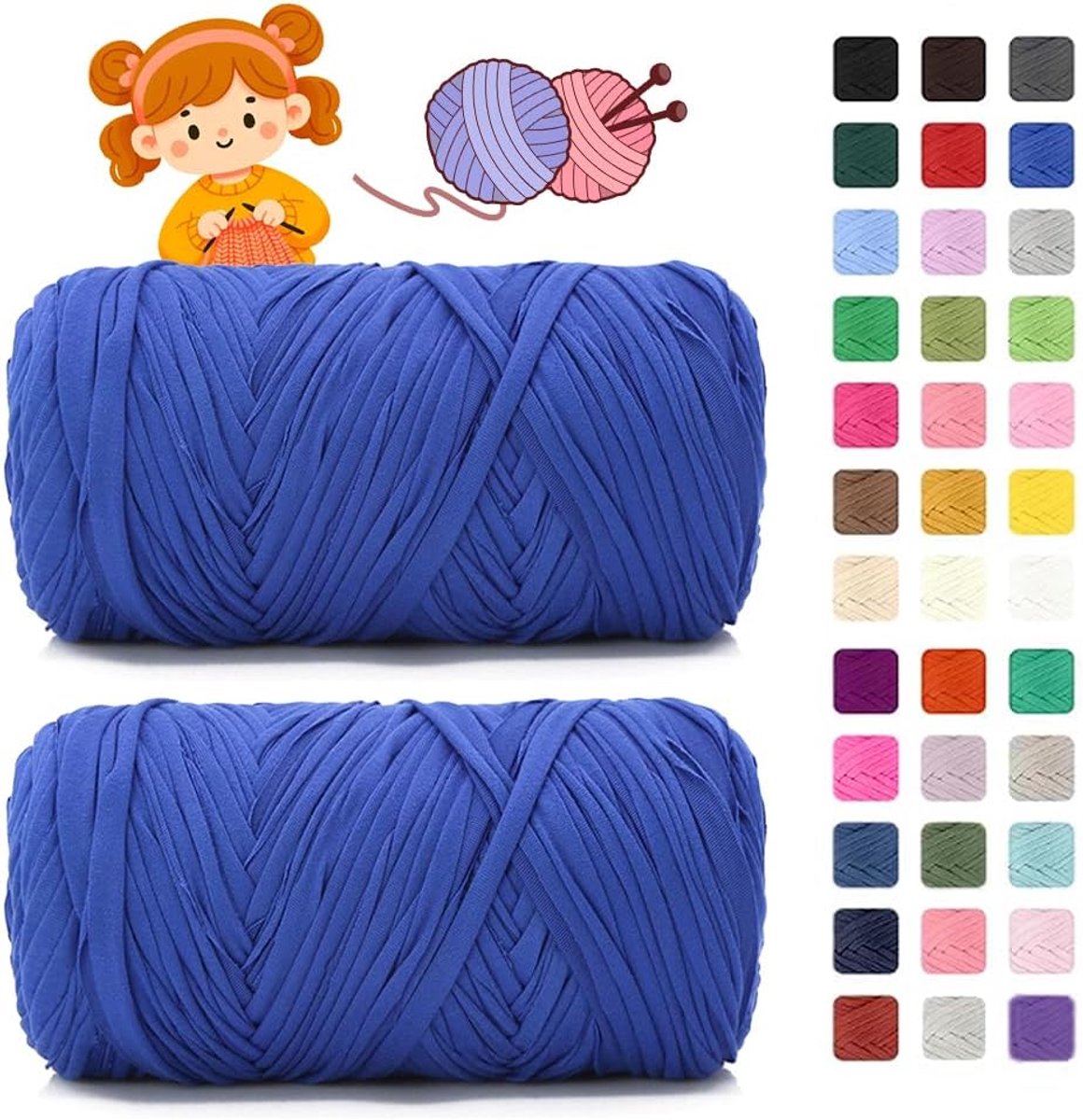 T-shirtgaren voor haken en breien, elk 400 g/150 m, haakgaren, dik garen voor haaktassen/manden/tapijten, woondecoratie/decoratie (36 blauw)