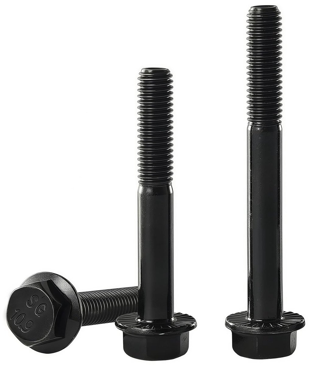 Flensbouten M12-1,75 Koolstofstaal 10.9, DIN 6921, Zeskant met Flens, Zwart verzinkt, Deels schroefdraad, 4 stuks