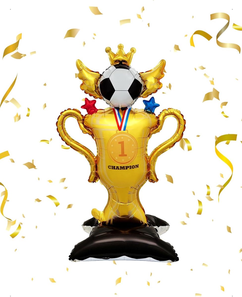 Ballon in de Vorm van een Voetbaltrofee van Aluminium, Goudkleurige Opblaasbare Kampioenstrofee Decoratie, Ballondecoratie met Voetbalthema, Voetbalverjaardagsdecoratie, 97 x 55 cm