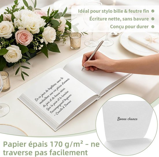 Gastenboek voor bruiloft, eucalyptus-design, 120 pagina's blanco, boek voor felicitaties en herinneringen, voor verjaardag, doop, communie en vakantiewoning — afbeelding 3