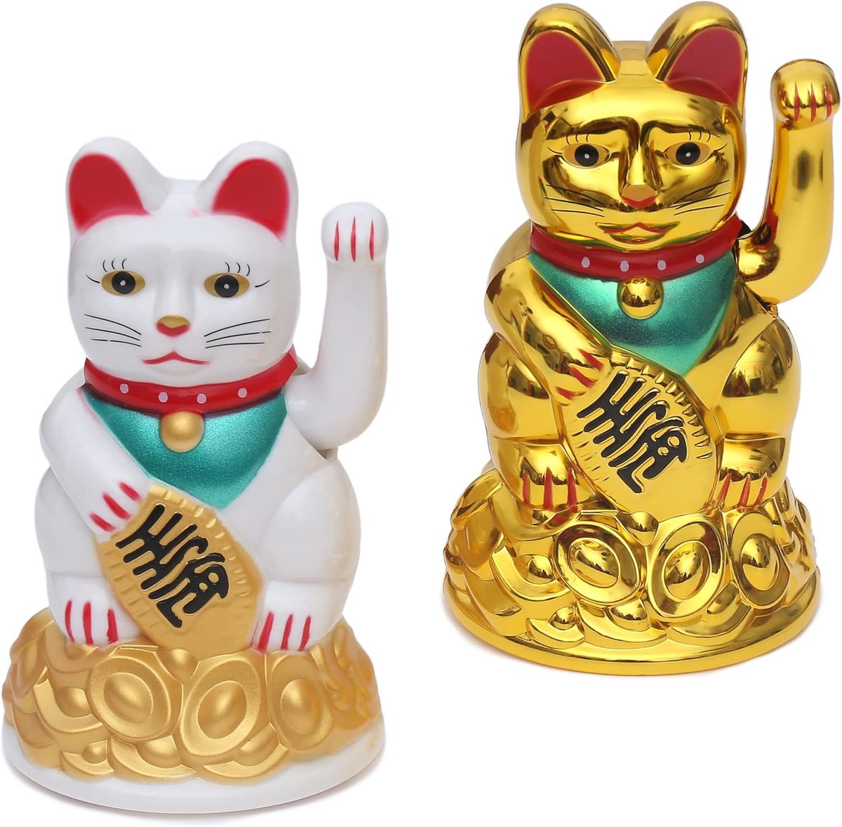 Kat 2-Stuks Set Batterij Gelukskat Maneki Neko Japanse Geluksbringer Kantoor Bureau Decoratie Goud Wit Cadeau Collega Afscheidsgeschenk