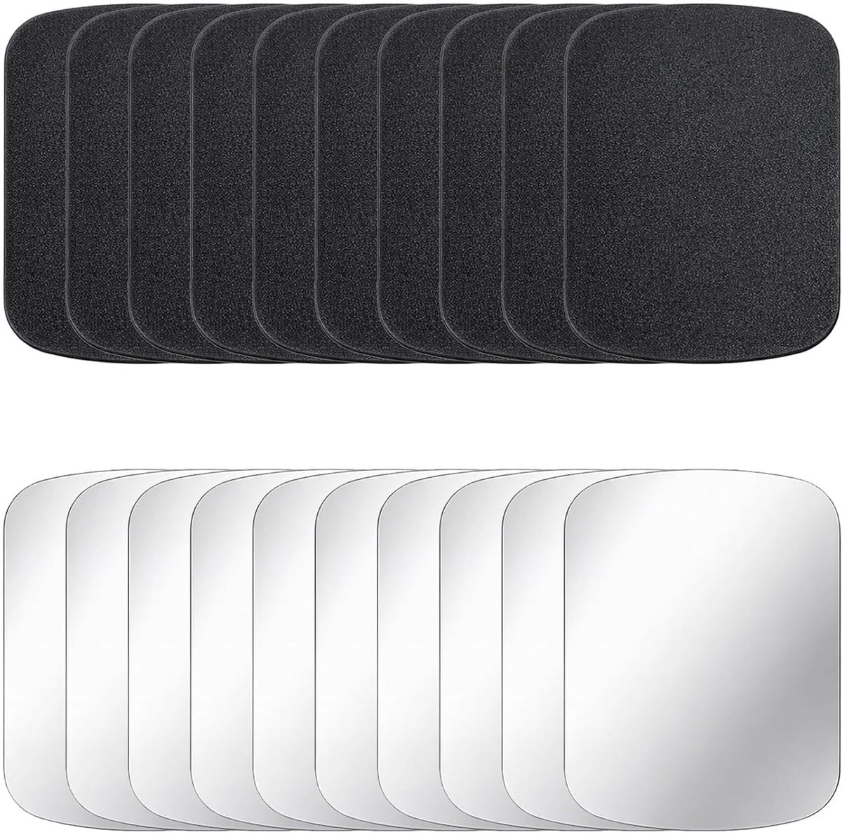 plaatjes, zelfklevend, 20 stuks, zelfklevende metalen platen voor magneten, roestvrij staal, set in zwart en zilver, dunne metalen plaatjes, compatibel met magnetische telefoonhouders in de