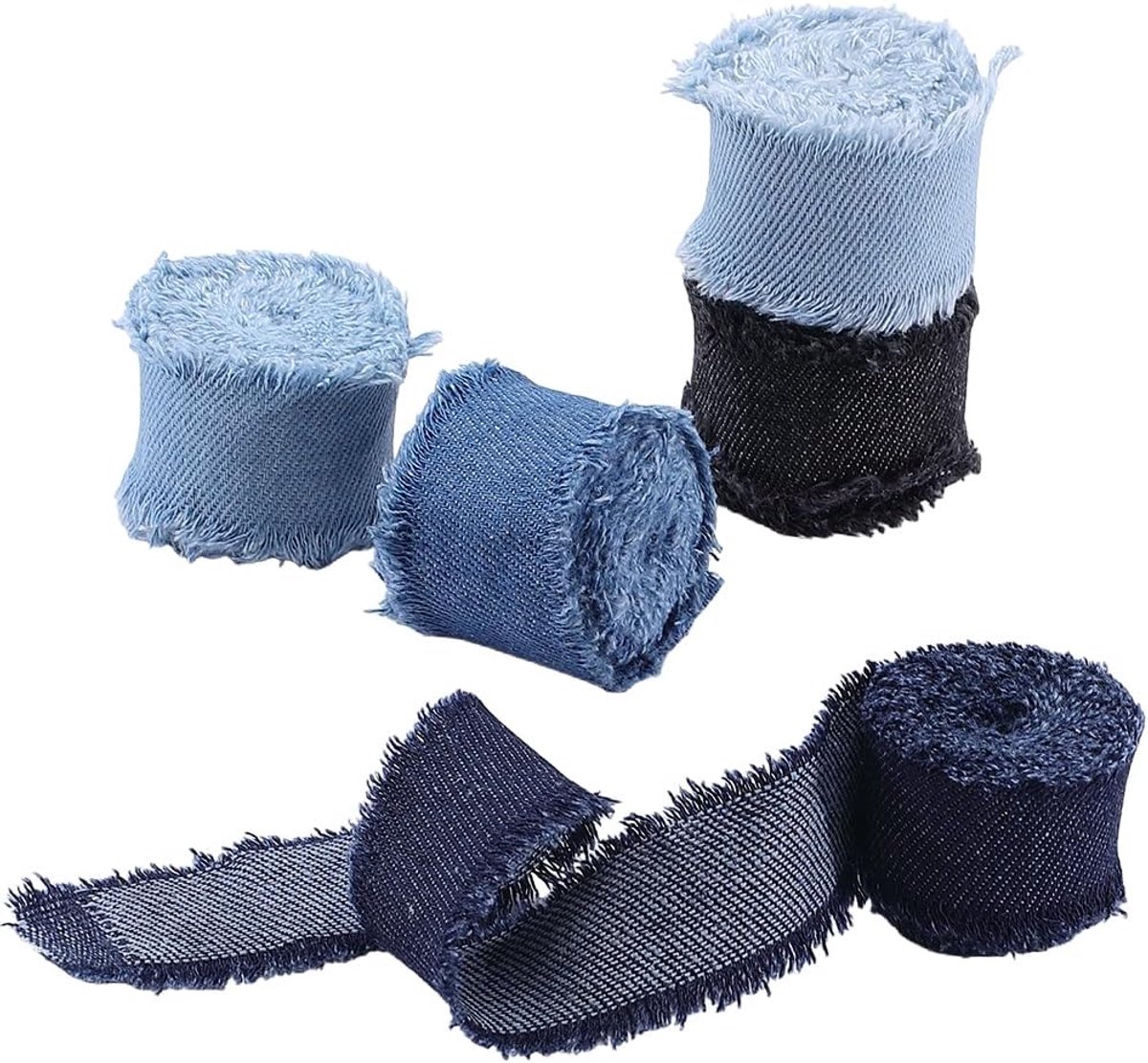 5 Stijlen 20 Yards Franjes Stof Lint, 3,5 cm Gerafelde Jean Stof Lint Handgemaakte Rustieke Fringe Linten voor DIY Craft Gift Wrapping Haar Thuis Naaien Accessoires Bruiloft Vakantie Decor