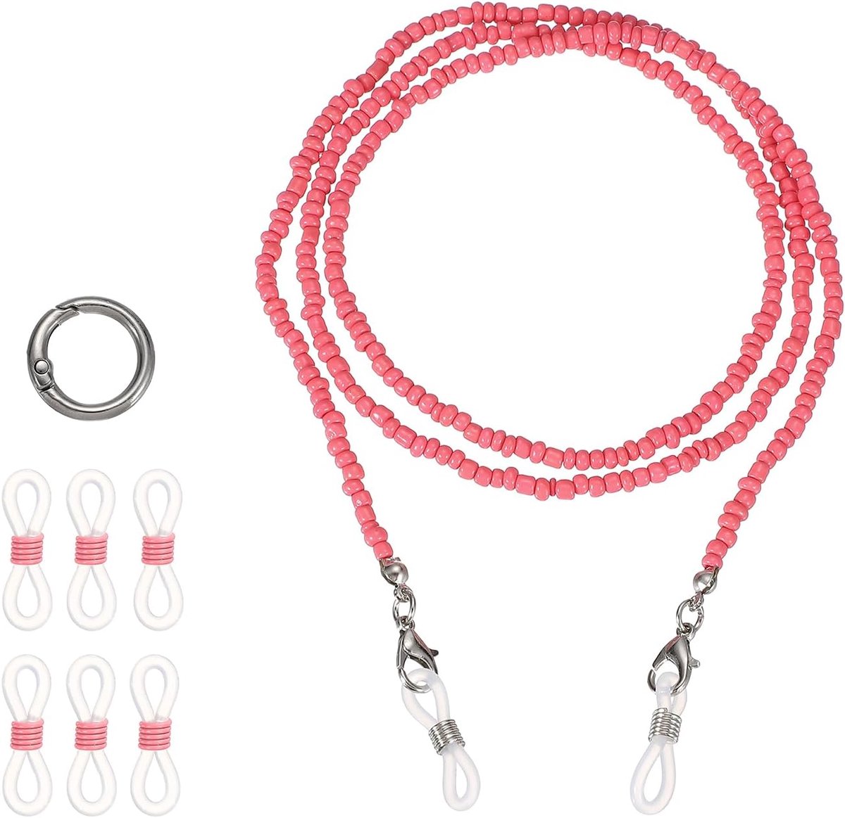 Stijlvolle brillenketting voor dames, glazen kraal, masker, koord, ketting, modieuze zonnebril, riemhouder, halsketting met antislip siliconen lussen/gesp, wit