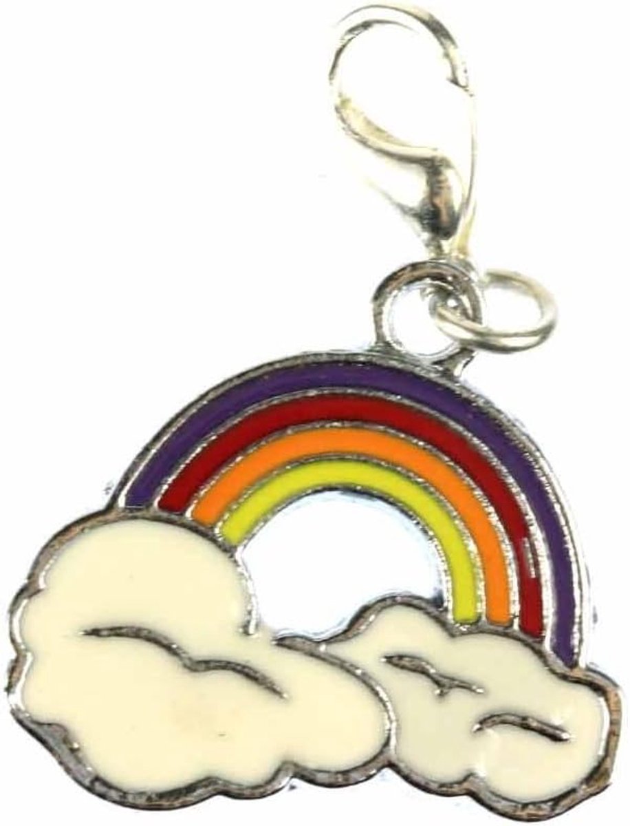 Regenboog/wolkenbedel, kleurrijk, handgemaakt, modesieraad, verzilverde kettinghanger, bedelarmband, hanger voor armband, 22mm, emaille, Geen edelsteen