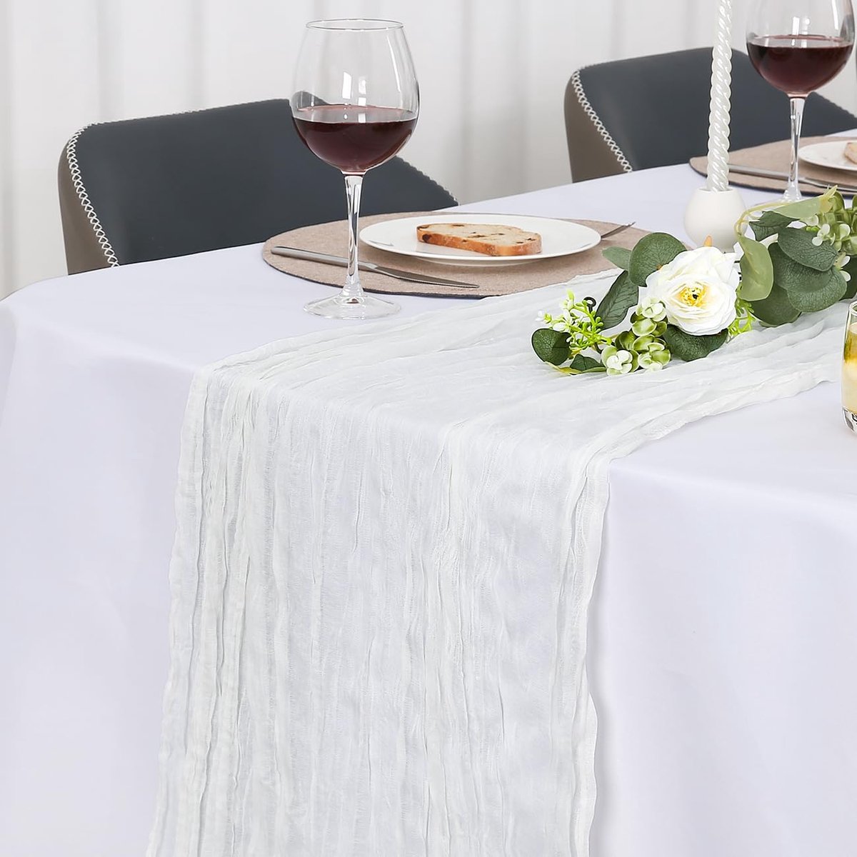 Tafelloper，Boho Gaas Tafelloper | Wasbaar Tafelkleed voor Bruiloften Eettafel Decoraties Gazen Stof Chiffon Bruiloft Decoratie Thuis Buiten 90 x 300 cm Wit