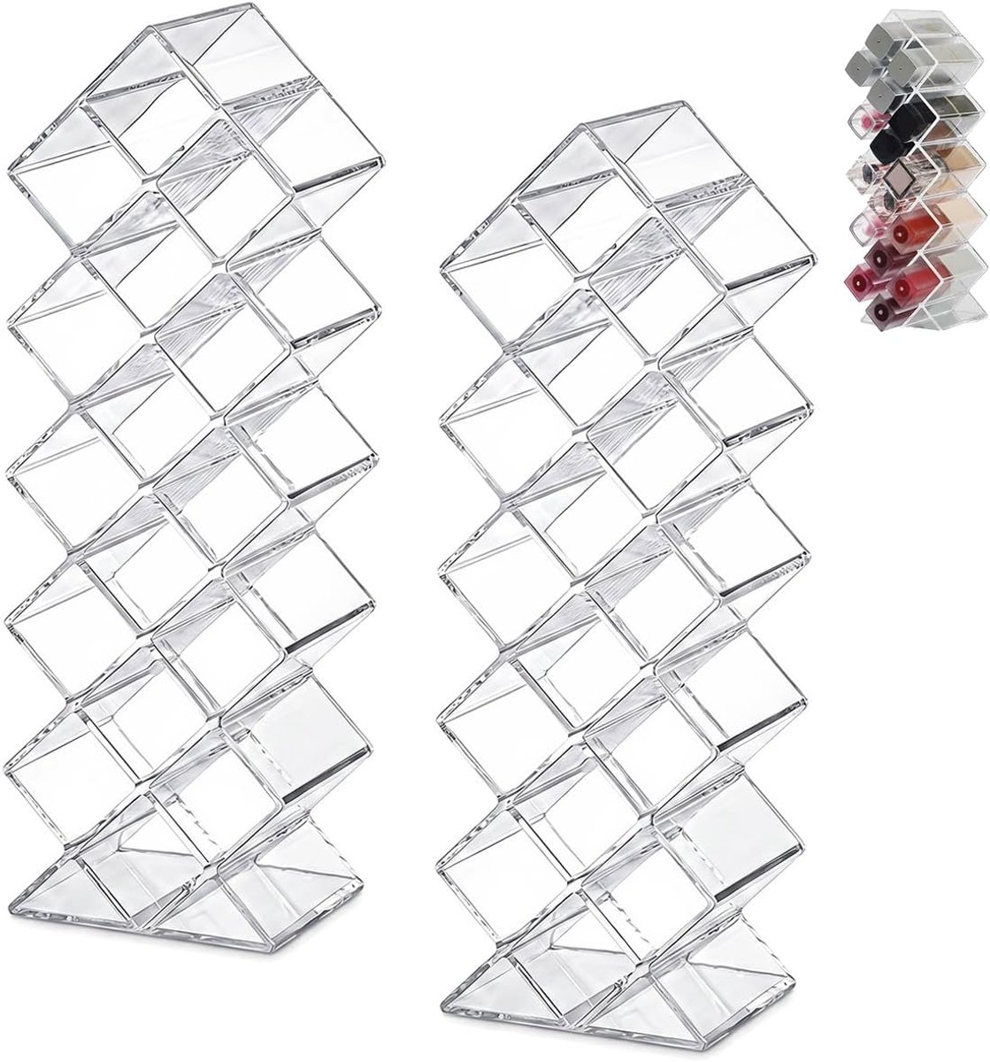 2 stuks lippenstift-organizer, 16 vakken, transparant, verticale visvormige lippenstift-organizer, verticale lippenstifthouder, acryl visvorm, lipgloss-houder, lippenstifthouder, opslag