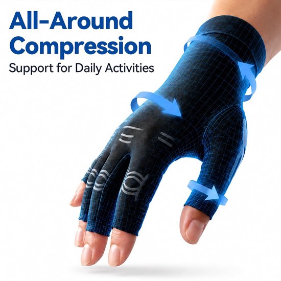 compressiehandschoenen voor dames en heren, voor reumatoïde en osteoartritis, verlicht spierspanning, vingerloze handschoenen met antislip siliconen voor werk, slapen en sport (S, 1 — afbeelding 4