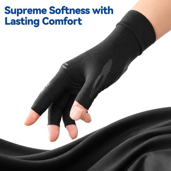 compressiehandschoenen voor dames en heren, voor reumatoïde en osteoartritis, verlicht spierspanning, vingerloze handschoenen met antislip siliconen voor werk, slapen en sport (S, 1 — afbeelding 2
