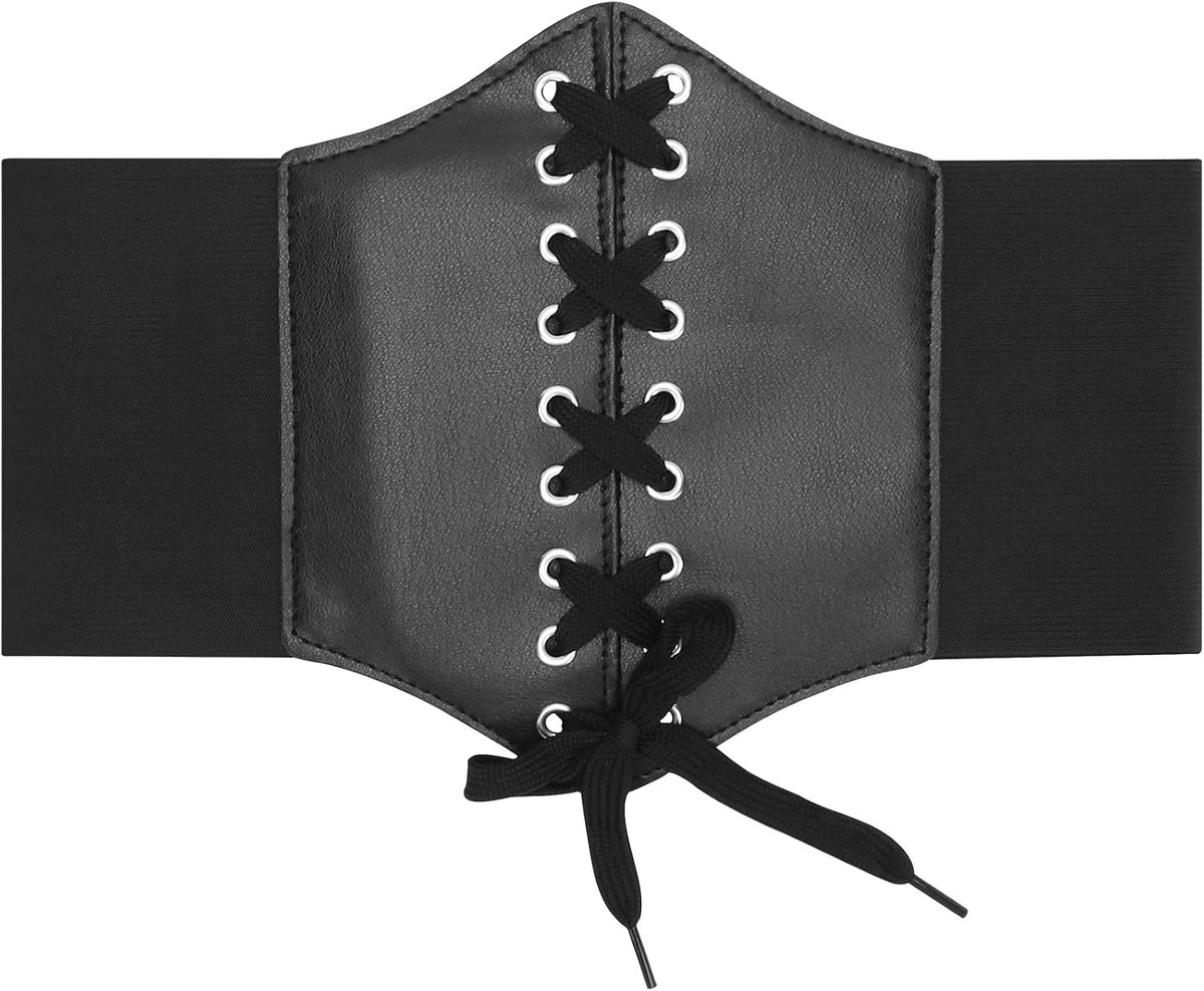korset voor dames, brede veterriem, elastisch, retro tailleriem voor dames, zwart, korsetriem voor piratenkostuum, Halloween en retro-outfits