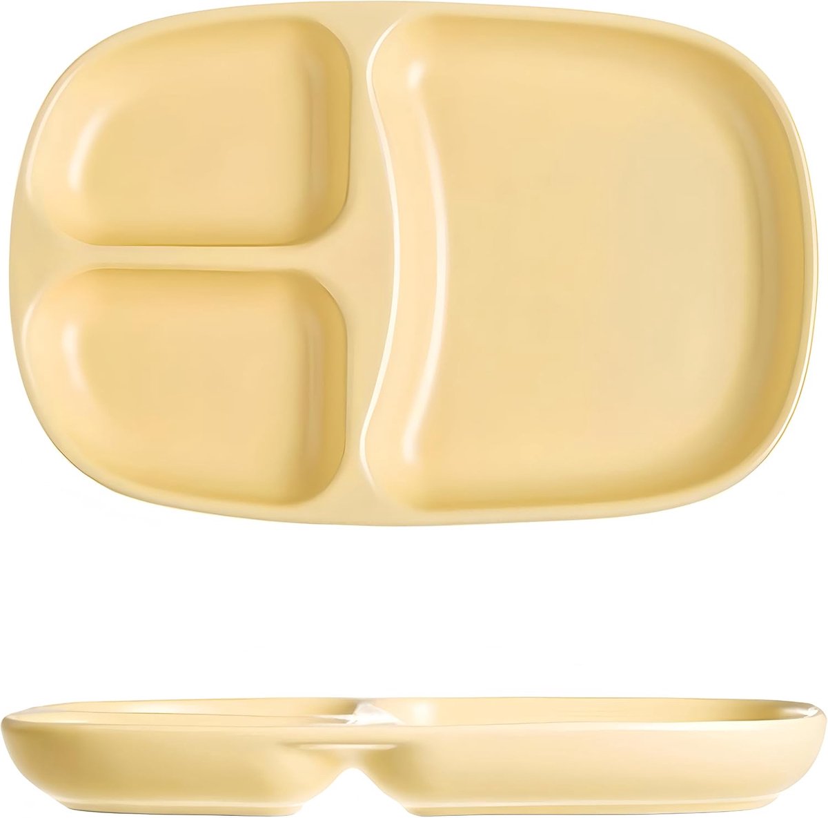 Rechthoekige Bord,24,7cm/9,72in geel met smiley-vorm, ideaal voor kinderen, studenten, fitness en gewichtsbeheersing,Oven- en magnetronbestendig
