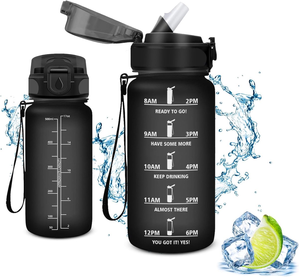 Sportdrinkfles, waterfles met rietje, 500 ml, lekvrij, BPA-vrij, sportfles voor camping, yoga, gym, school, outdoor