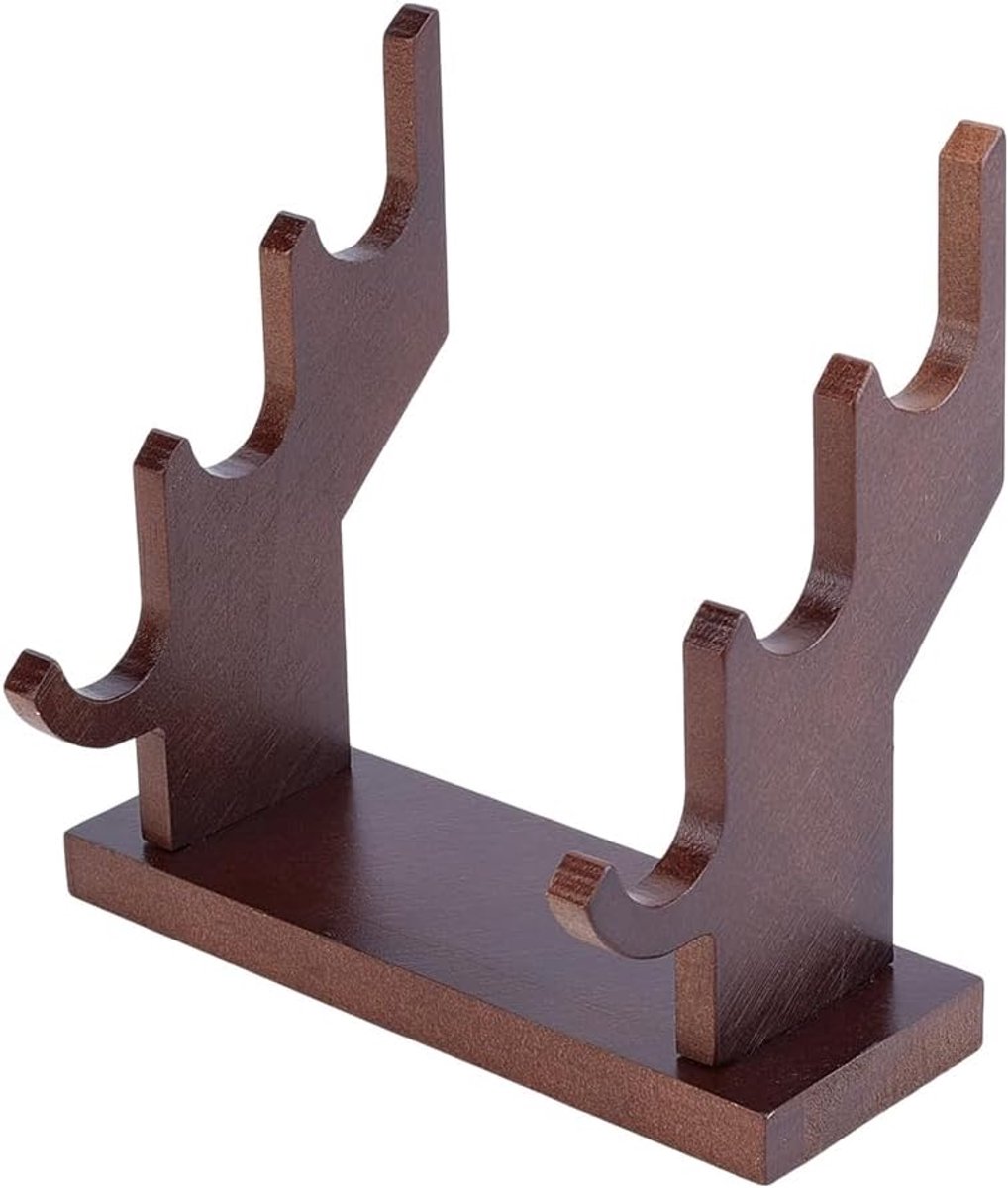 3 lagen bruine toverstaf display risers 14x5x13cm tovenaar toverstaf displaystandaard houten toverstaf houder tovenaar toverstaf displayhouder voor tovenaar toverstaf kleine zwaarden