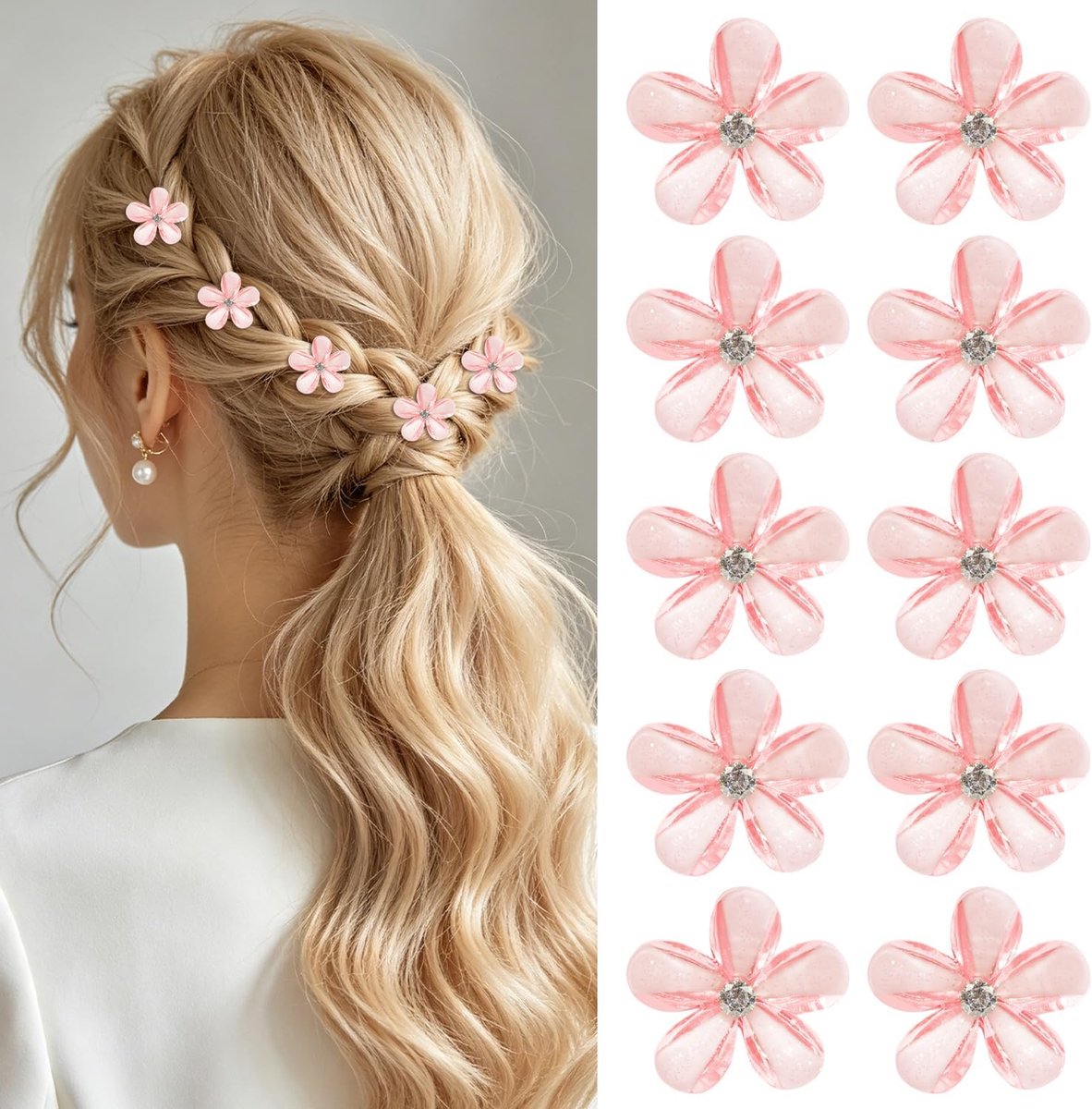10 Stuks Kleine Haarklemmen, Antislip Bloem Mini Haarklemmetjes voor Dames en Meisjes, Haaraccessoires voor Dagelijks Gebruik, Feestjes en Bruiloften (Roze)